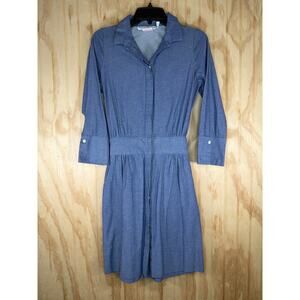 Gretchen Scott Chambray Belted Fit Flare Shirt Dress XS Blue Coastal Preppy